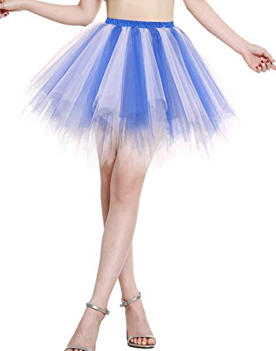 Berylove Tutu Damenrock Tüllrock Kurz Ballet Tanzkleid Unterrock Cosplay Crinoline Rockabilly Petticoat für Karneval Partykleid BLP6008RoyalWhite L von Berylove