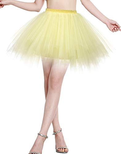 Berylove Tutu Damenrock Tüllrock Kurz Ballet Tanzkleid Unterrock Cosplay Crinoline Rockabilly Petticoat für Karneval Partykleid BLP6008Yellow L von Berylove