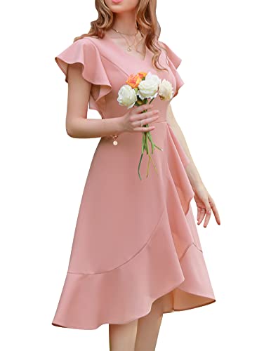 Berylove Vokuhila Kleid Damen Elegant Rockabilly Kleider Damen Lange Elegante Abendkleider für Hochzeiten 7059 Blush 2XL von Berylove