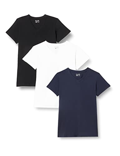 berydale Damen T-Shirt Bd158, Weiß/Dunkelblau/Schwarz - 3er Pack, M von berydale