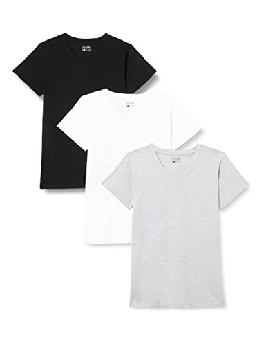 berydale Damen T-Shirt Bd158, Weiß/Hellgrau Melange/Schwarz - 3er Pack, S von berydale