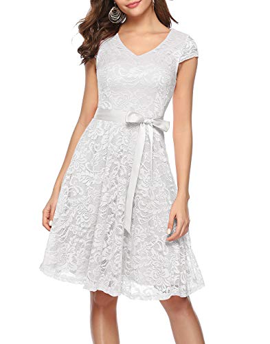 Berylove Damen V-Ausschnitt Kurz Brautjungfer Kleid Cocktail Party Floral Kleid BLP7006White2XL von Berylove