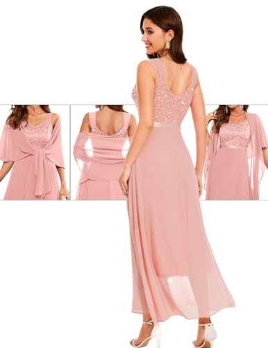 Berylove Abendkleid Abiballkleider Lang Kleider Damen Festlich Etuikleid Damen Cocktailkleid Konfirmation Kleid Paillettenkleid Lang BLP7079 Blush 2XL von Berylove