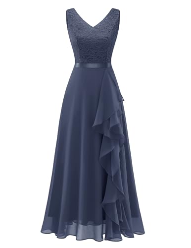 Berylove Abendkleid Damen Lang Hochzeitskleider Für Damen Cocktailkleid Damen Damenkleider Festlich Swing Kleid Damen Hochzeitsgast Kleid BLP7082 GrayishPurple XL von Berylove