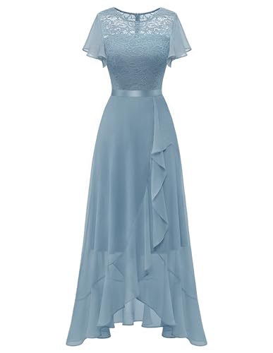 Berylove Abendkleid Damen Lang Kleid Elegant Abschlusskleid Hochzeitsgast Kleid Jugendweihe Kleider A Linien Kleid Sommerkleider BLP7051NC Grey Blue XL von Berylove