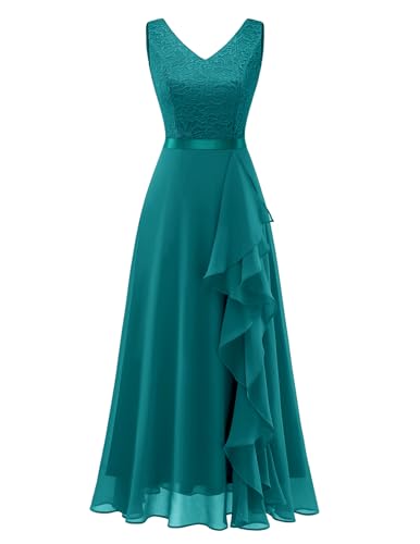 Berylove Abendkleid Damen Lang Kleider Hochzeitsgast Damen Trauzeugin Sommerkleid Cocktailkleid Damen Elegant Rockabilly Kleider BLP7082 Peacockgreen S von Berylove