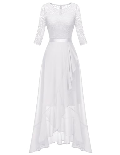 Berylove Abendkleid Damen Lang Spitzen Vorne Kurz Hinten Lang Brautkleider Hochzeitskleider BLP7069 White 2XL von Berylove