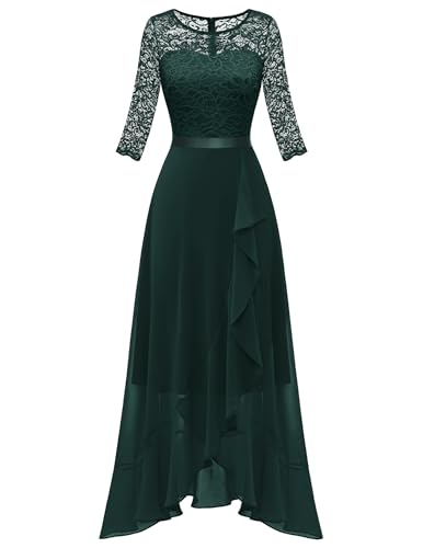 Berylove Abendkleid Damen Lang Spitzen Vorne Kurz Hinten Lang Brautkleider Hochzeitskleider Frühling Kleider BLP7069 DarkGreen 2XL von Berylove