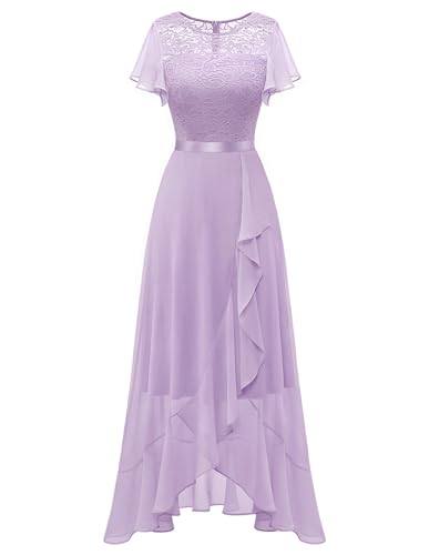 Berylove Abendkleid Elegant für Hochzeit Sommer Spitzenkleid Chiffon Brautjunferkleid Vokuhila Partykleid Abschlusskleid lang Ballkleid BLP7051 Lavender 3XL von Berylove