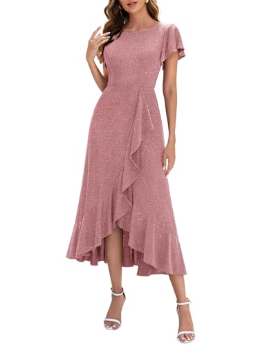 Berylove Damen Glitzer Abendkleid 3XL Hochzeitskleid Lang Glitzer Paillettenkleid Partykleid S007 Blush von Berylove