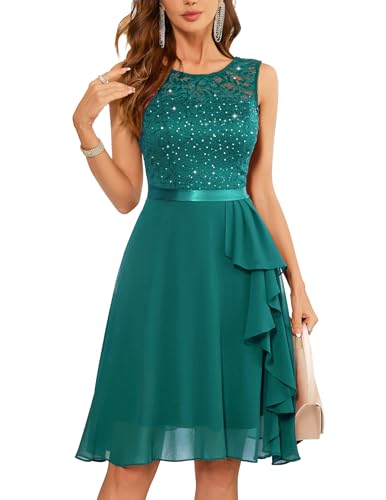 Berylove Abendkleider Glitzer Damenkleider Festlich Hochzeit Kleid Spitzenkleid Brautjungfernkleider Kleidchen Damen Ballkleider Damen Abschlussballkleid BLP7052XP PeacockGreen XL von Berylove