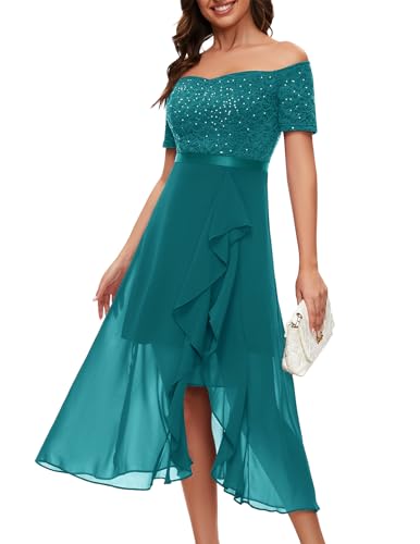 Berylove Abendkleider Hochzeitskleider Für Damen Langes Kleid Damen Elegant Abend Und Cocktailkleider Abschlussballkleid Brautjungfernkleider BLP7085 PeacockGreen XL von Berylove