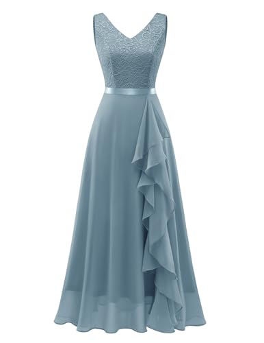 Berylove Abendkleider Lang Kleid Blau Damen Bridesmaid Dress Ballkleider Damen Lang Kommunionskleid Lange Kleider Für Hochzeit Kleider BLP7082 Greyblue L von Berylove