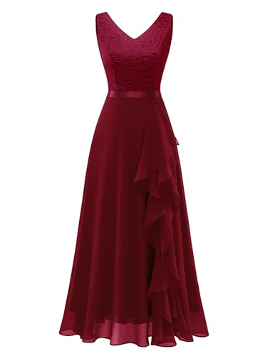 Berylove Abendkleider Lang Kleider Große Größen Festlich Konfirmationskleider Kleid Chiffon Damen Standesamt Kleider Braut Konfirmation BLP7082 DarkRed 2XL von Berylove