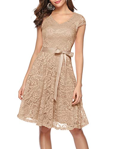 Berylove Damen V-Ausschnitt Kurz Brautjungfer Kleid Cocktail Party Floral Kleid BLP7006ChampagneS von Berylove