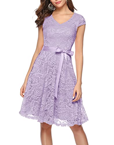 Berylove Damen V-Ausschnitt Kurz Brautjungfer Kleid Cocktail Party Floral Kleid BLP7006Lavender2XL von Berylove