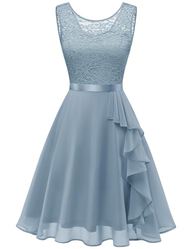 Berylove Ballkleid Damen Brautjungfernkleider Ärmellos Ballkleid Kurz Cocktailkleid Damen Elegant Sommerkleid Damen Knielang Brautkleid BLP7052NC Grey Blue M von Berylove