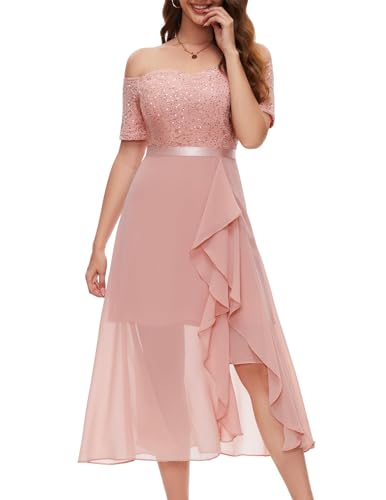 Berylove Ballkleider Damen Lang Off Shoulder Kleid Elegant Sommerkleid Lang Abschlusskleider Brautkleider Hochzeitskleider BLP7085 Blush XL von Berylove