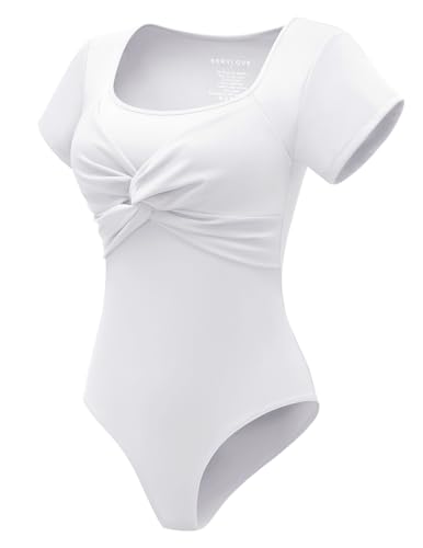 Berylove Bodysuit Shapewear Damen Body Oberteil y2k Freizeit Arbeit Sport BLBS002 White L von Berylove