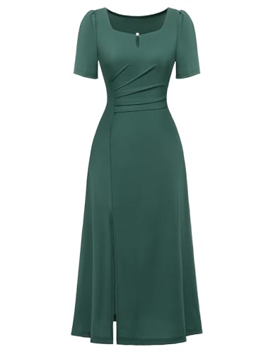 Berylove Cocktail Kleid Brautjungfernkleid Trauzeugin Kleid Festkleid A Linie Kleid Sommerkleid Damen Kleid Hochzeitsgast Damen Dresses for Women BLLW001 DarkGreen L von Berylove