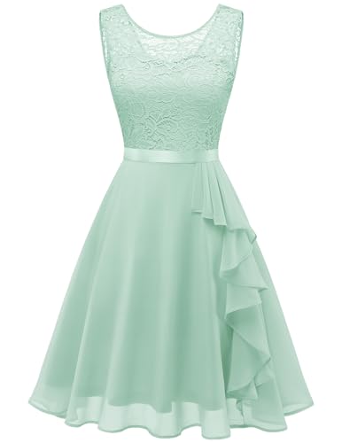 Berylove Festliches Kleid Damen Hochzeit Konfirmationskleid Kleid Für Hochzeitsgäste Brautjungfernkleider Kurz Kleid Hochzeitsgast Damen 7052NC Light Green S von Berylove