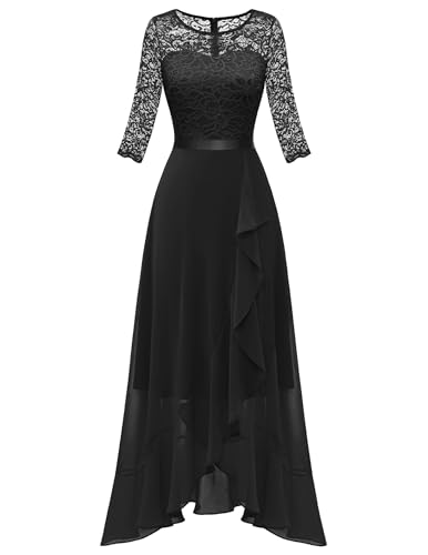 Berylove Cocktailkleid Damen Elegant Brautkleid Langarm Abendkleid Mit Schlitz Festliche Kleider Für Hochzeit BLP7069 Black XL von Berylove