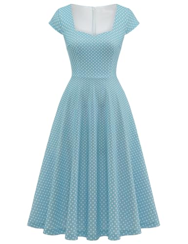 Berylove Cocktailkleid Damen Elegant Für Hochzeit A-Line Abendkleider Elegant Für Hochzeit Rockabilly Kleider BLP8009 SkyBlueSmallWhiteDot L von Berylove