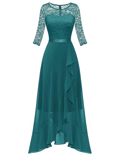 Berylove Cocktailkleid Damen Elegant Für Hochzeit Brautkleid A Linie Vorne Kurz Hinten Lang Abendkleid Grün BLP7069 PeacockGreen M von Berylove