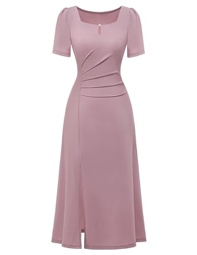 Berylove Cocktailkleid Damen Elegant Für Hochzeit Kleid Damen Festlich Brautjungfernkleider Kleider Für Hochzeitsgäste BLLW001 Blush L von Berylove