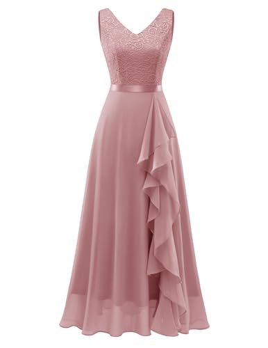 Berylove Cocktailkleid Damen Elegant Hochzeitskleid Vokuhila Kleid Brautjungfernkleider Lange Abendkleider Sommerkleider BLP7082 Blush XL von Berylove