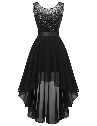Berylove Cocktailkleid Damen Festliches Kleid Ball Kleid Kleid Damen Sommer Lang Hochzeitskleider Kleid Vorne Kurz Hinten Lang Kleid Schwarz Lang BLP7035XP Black XL von Berylove