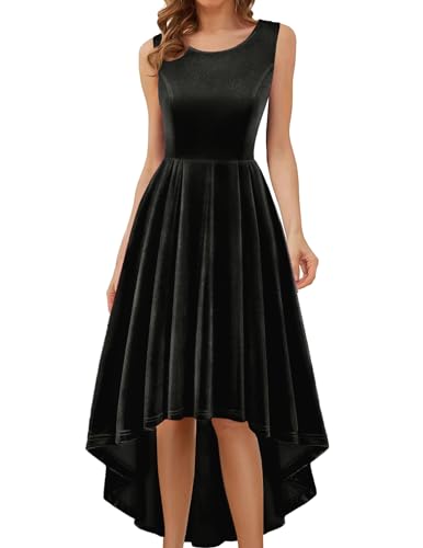 Berylove Cocktailkleid Damen Hochzeitsgast A Line Festlich Vorne Kurz Hinten Lang Winter Samt Halloween Party Kleid BLSR002 Black S von Berylove