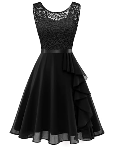 Berylove Cocktailkleid Damen Kurz Brautjungfernkleider Kurz Konfirmationskleider Abendkleider Elegant für Hochzeit BLP7052 Black L von Berylove