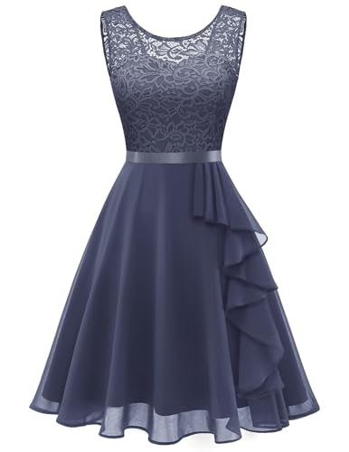Berylove Cocktailkleid Damen Rüschen Festliche Kleider A Linien Kleid Abendkleider Elegant für Hochzeit Sommerkleid Jugendweihe Kleid Brautkleider 7052NC Grayish Purple XL von Berylove