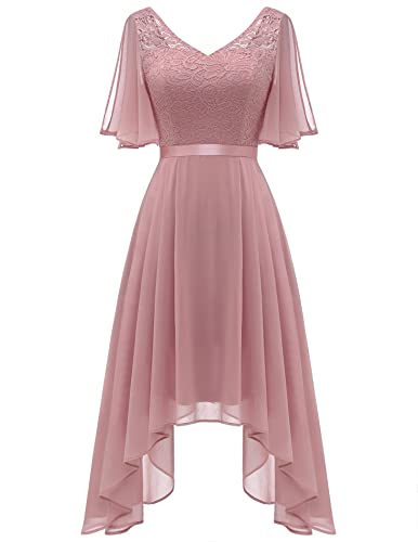 Berylove Cocktailkleid Damen V Ausschnitt Kurzarm Abiballkleider Jugendweihe Kleider Brautkleid Kurz BLP7057 Blush 2XL von Berylove