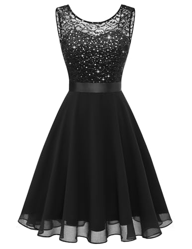 Berylove Cocktailkleid Glitzer Abendkleider Elegant für Hochzeit Kurze Elegante Kleider für Hochzeiten Cocktailkleider Damen Sommer Jugendliche BLP7005XP Black S von Berylove