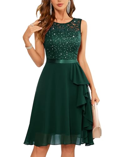 Berylove Cocktailkleid Glitzer Kleider Abendkleid Damen Kleidchen Damen Kleid Festlich Grün Ballkleider Damen Festliches Kleid Firmung Kleider BLP7052XP DarkGreen XS von Berylove