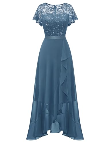 Berylove Cocktailkleid Kleid Hochzeitsgast Damen Fledermausärmel Kleid Festliches Kleid Damen Hochzeit Kleid Elegant Tanzkleid Damen RBLP7051XP Grey Blue M von Berylove