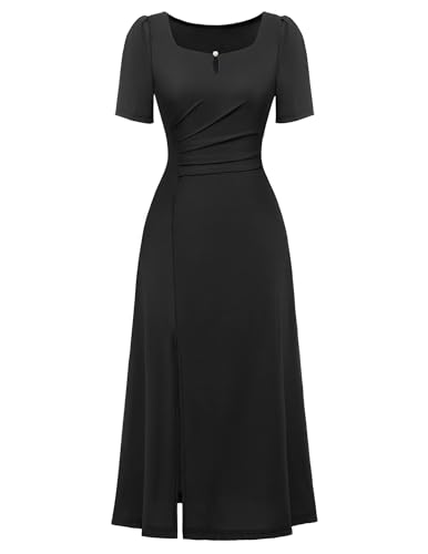 Berylove Cocktailkleid Brautjungfernkleid Trauzeugin Kleid Festkleid A Linie Kleid Kleid Hochzeitsgast Damen Sommerkleid BLLW001 Black XL von Berylove