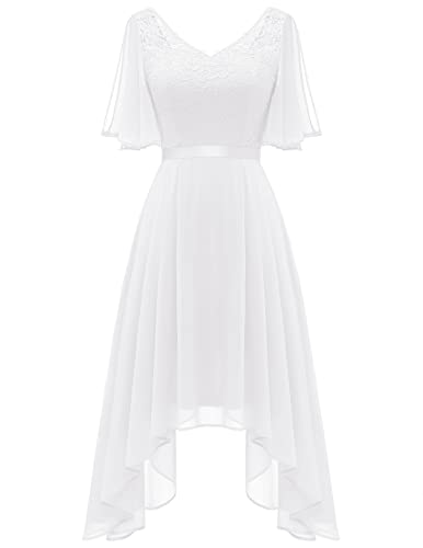 Berylove Damen Abendkleider Elegant Für Hochzeit Festkleid A Linie Kleid Brautkleid Kurz Swing Cocktailkleid BLP7057 White M von Berylove