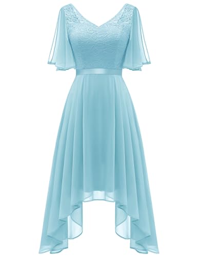 Berylove Damen Abendkleider Elegant Für Hochzeit Swing Cocktailkleid Brautkleid A Linie Sommer Kleider BLP7057 Light Blue S von Berylove