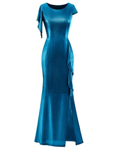 Berylove Damen Abendkleider Glitzer Kleid Elegant Ballkleider Lang Jugendweihe Kleider Hochzeitskleid BLS0020 Peacockblue M von Berylove