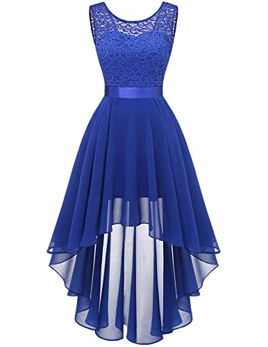 Berylove Damen Abschlusskleid Elegant Spitzenkleid Vokuhila Cocktailkleid Ärmellos Abendkleid Chiffon Brautjungfer Kleid Royalblau Tüll Kleid BLP7035 Royalblue M von Berylove