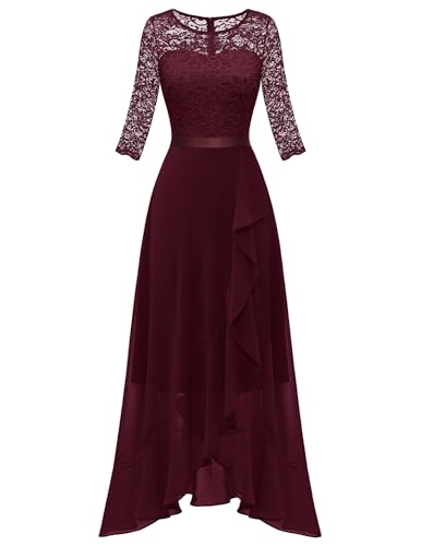 Berylove Damen Frühling Abendkleid Elegant Für Hochzeit Schlitz Brautkleid Lang Cocktailkleid Herbst Langarm Festliche Kleider BLP7069 Burgundy XL von Berylove