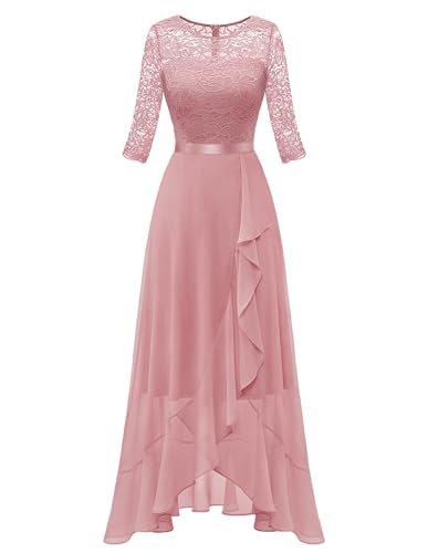 Berylove Damen Frühling Abendkleid Lang Elegant für Hochzeit Abschlusskleider Chiffon Ballkleider mit Langen Ärmeln BLP7069 Blush XL von Berylove