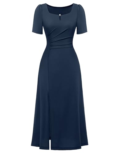 Berylove Cocktailkleider Elegant Für Hochzeit Hochzeitskleid Gast Jugendweihe Kleider Brautmutter Anzug Brautjungfernkleider BLLW001 Navy 2XL von Berylove