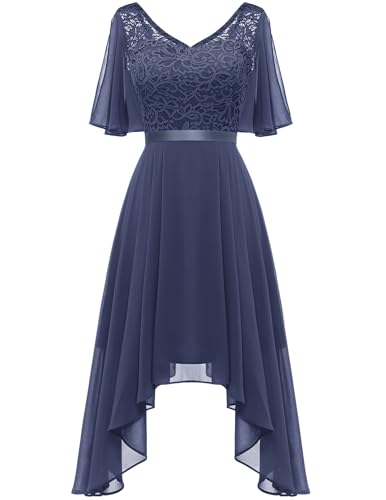 Berylove Damen Kleid Hochzeitsgast Brautkleid A Linie Chiffonkleid Festlich Damen Kleider Sommer Brautjungfernkleider BLP7057NC Grayish Purple M von Berylove
