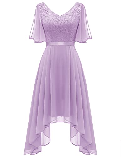 Berylove Damen Kleider Elegant Festlich Brautjungfernkleider Kurz Ballkleid V Ausschnitt Swing Cocktailkleid BLP7057 Lavender L von Berylove