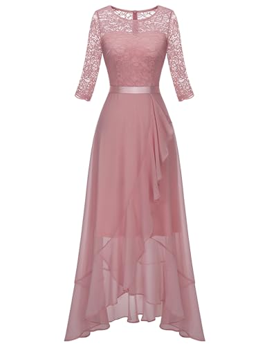 Berylove Elegant Kleider Damen Für Hochzeit Coctailkleid/Festliches Kleid Vorne Kurz Hinten Lang Abendkleider Mit Ärmel BLP7069 Blush S von Berylove