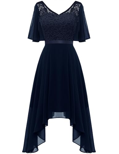 Berylove Festliche Kleider Für Damen Hochzeitsgast Kleid Elegant Kleider Festlich Spitzenkleider Swing Cocktailkleid BLP7057 Navy M von Berylove